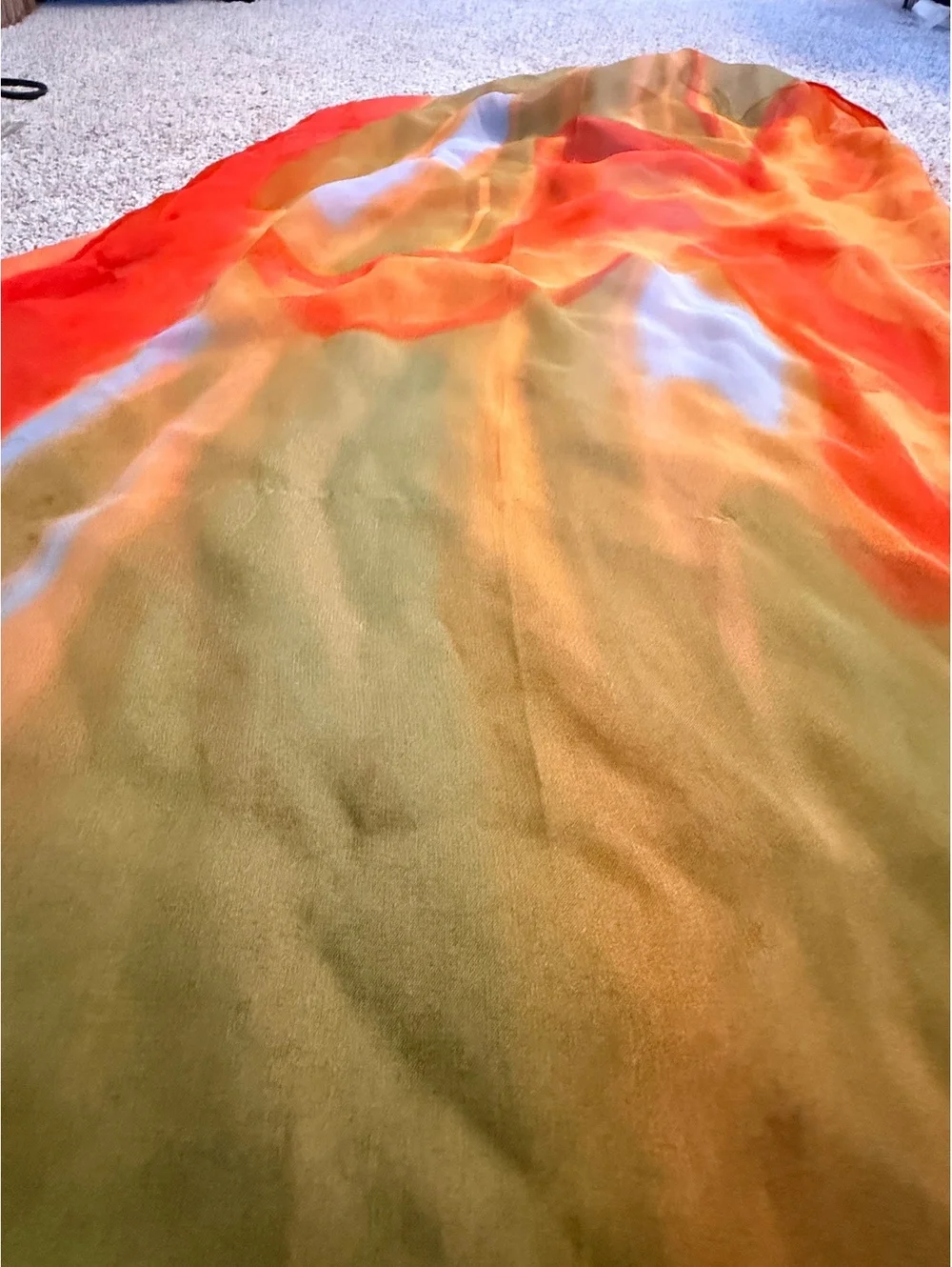 Lightweight Sheer Scarf with Orange Floral Design